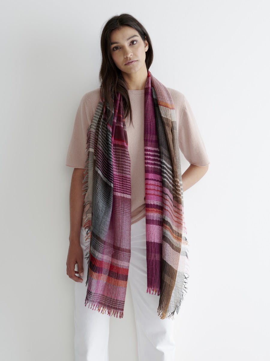 Womens Brown Pink Cashmere Silk Scarf | Begg x Co