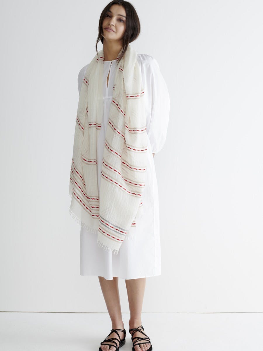 Womens White Red Staffa Berber Cashmere Silk Scarf | Begg x Co