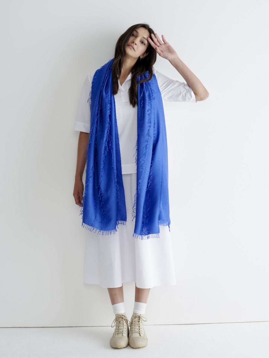 Womens Cobalt Lash Tuft Cashmere Silk Scarf | Begg x Co