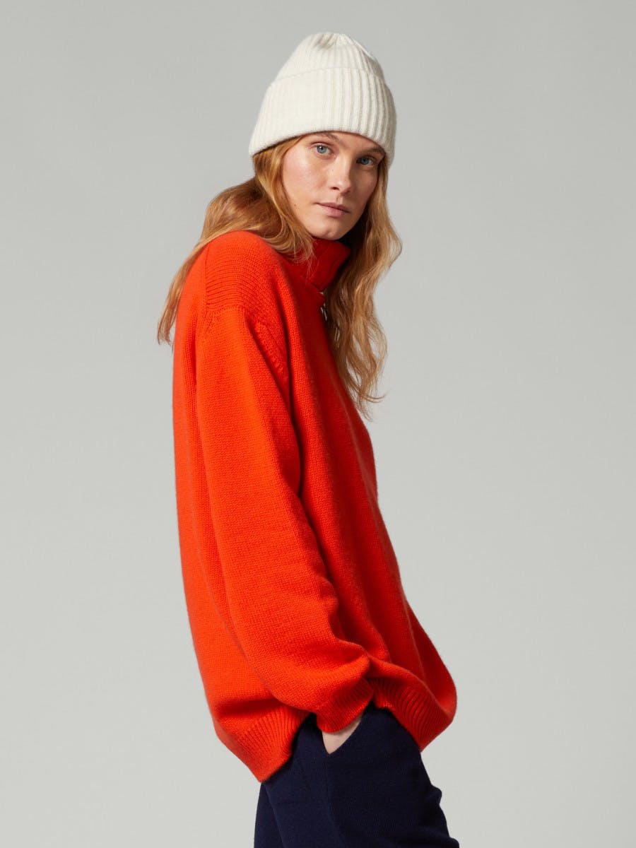 Womens Sophia Cashmere Roll Collar Sweater Orange Pop| Begg x Co