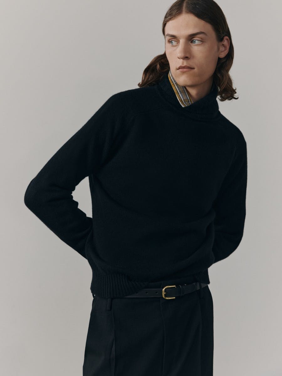 Mens Architect Roll Collar Knitted Cashmere Sweater Black | Begg x Co
