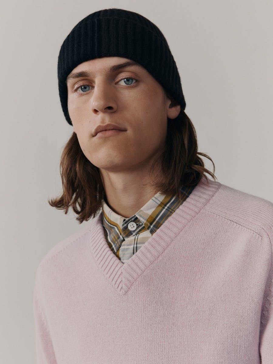 Mens Architect V-Neck Knitted Cashmere Sweater Blush | Begg x Co