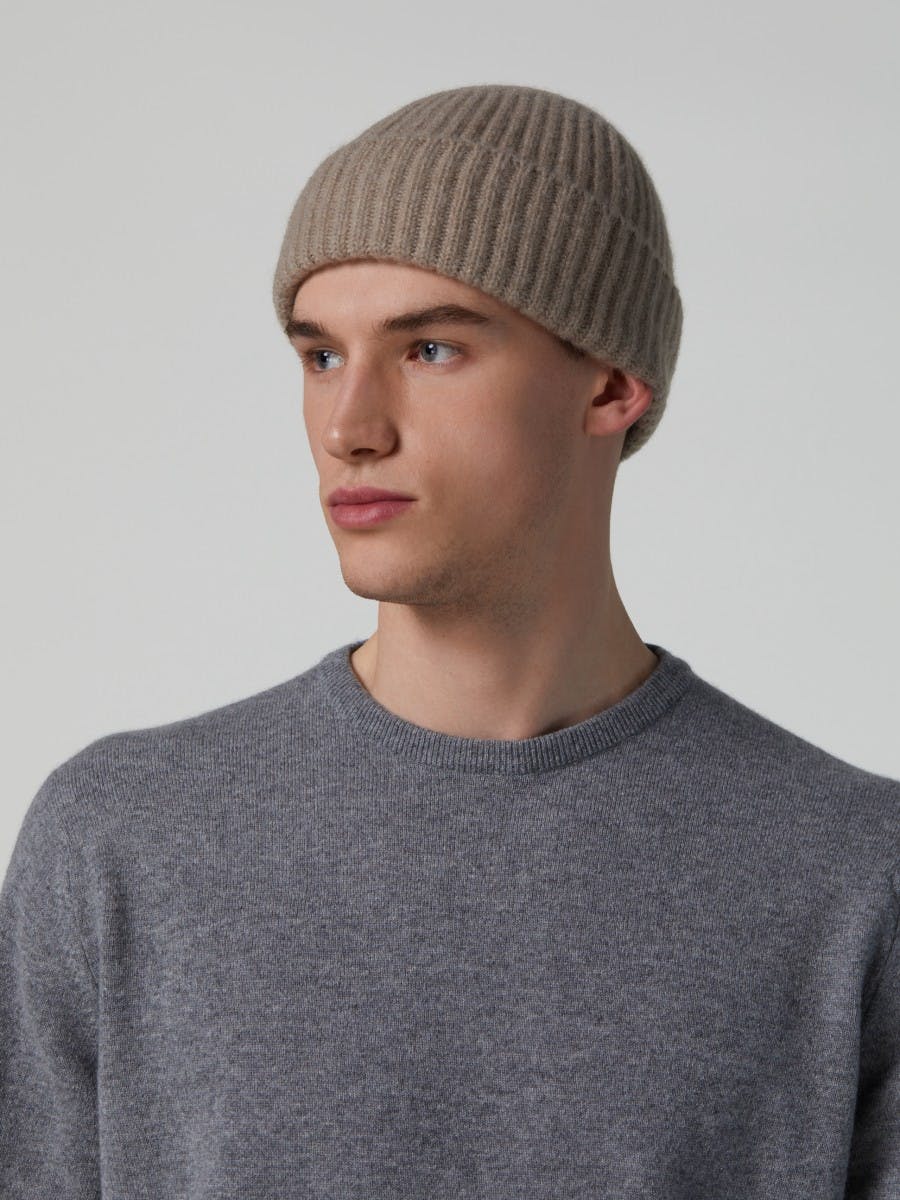 Mens Earth Brown Knitted Cashmere Beanie Hat | Begg x Co
