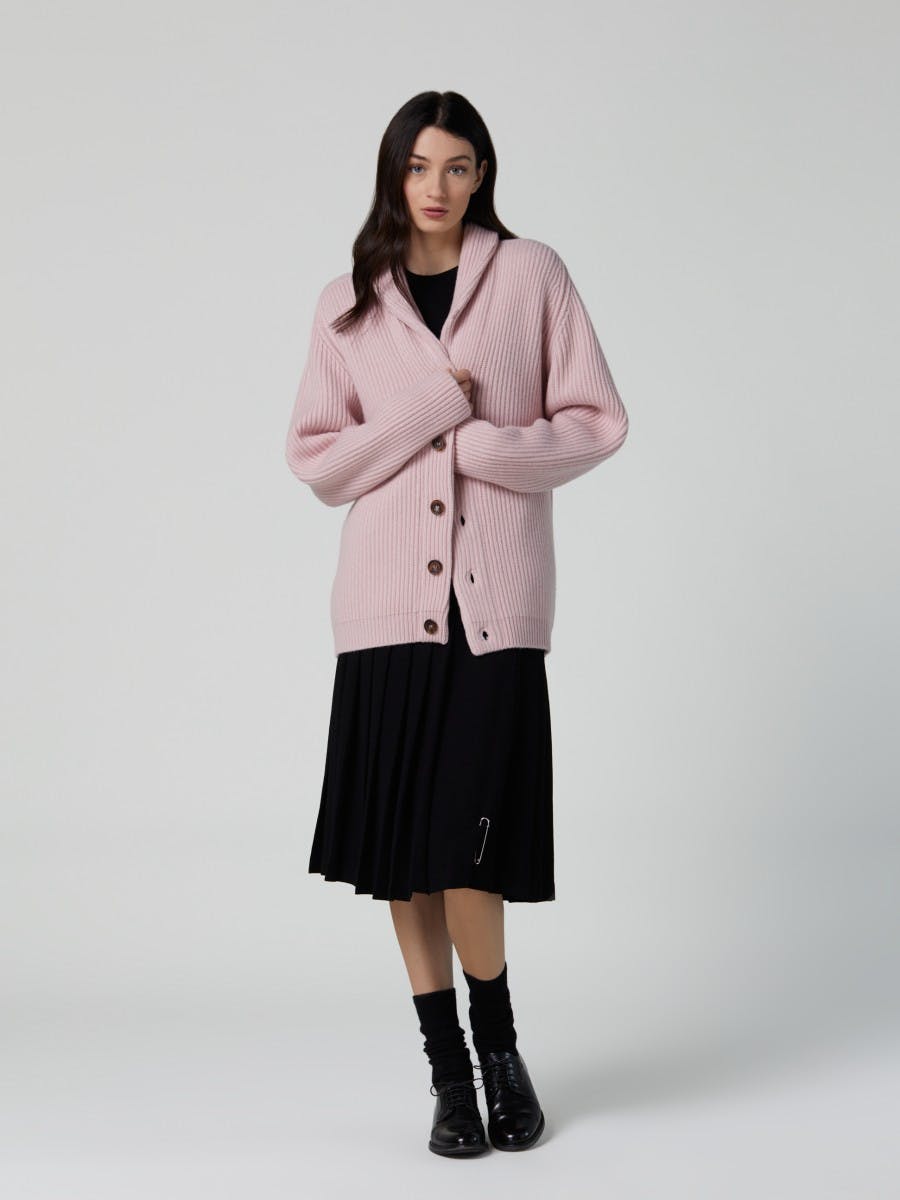 Luxury Cashmere Shawl Collar Cardigan in Pink | Begg x Co