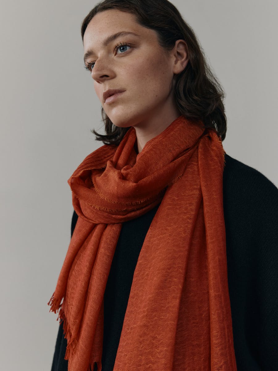 Women's Staffa Cashmere Silk Scarf Fire Orange | Begg x Co