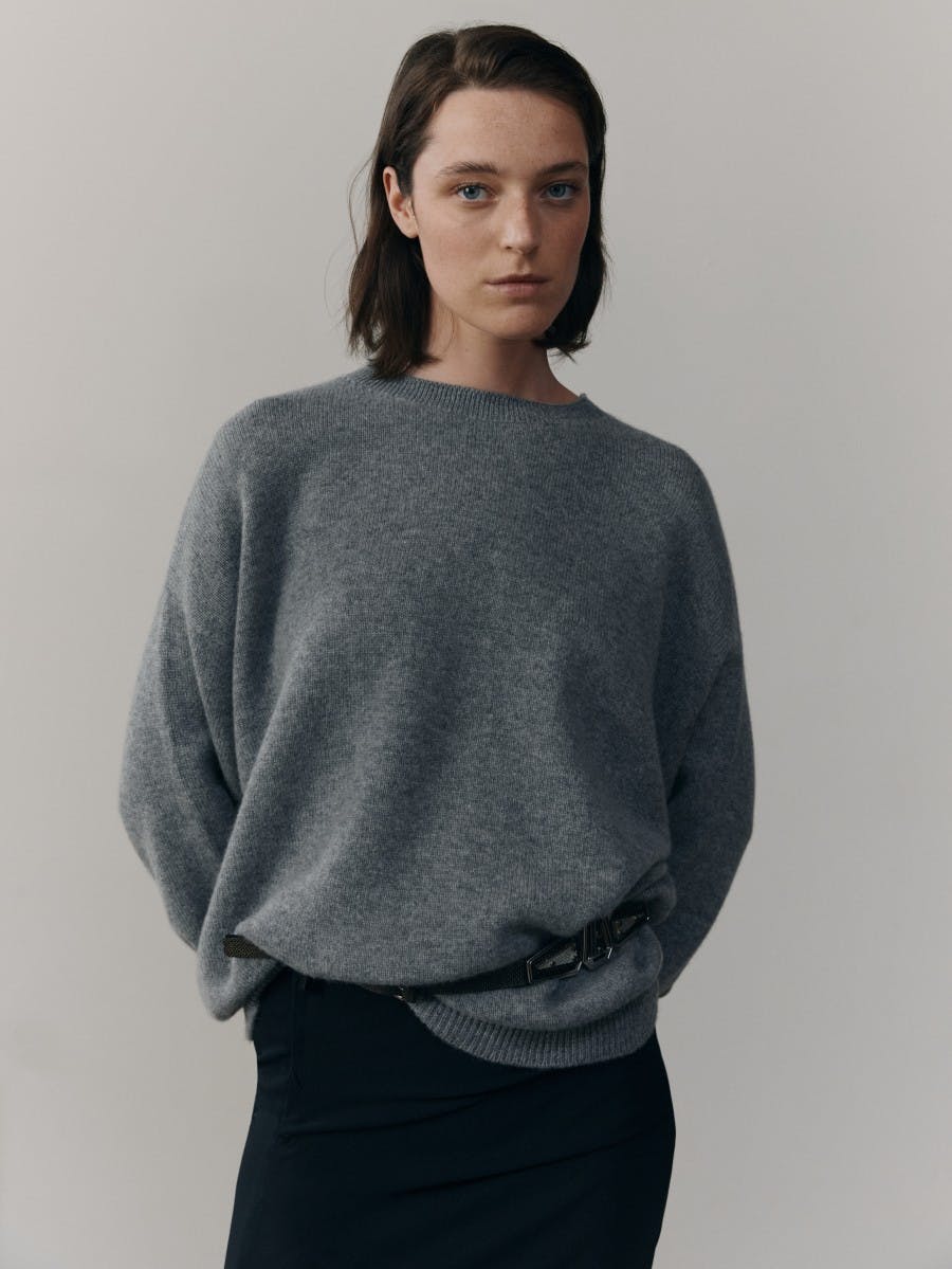 Womens Joy Slouch Cashmere Knitted Crewneck Sweater Grey | Begg x Co