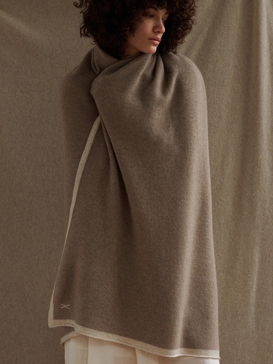 Cocoon Cashmere Lounge Wrap Brown Undyed | Begg x Co