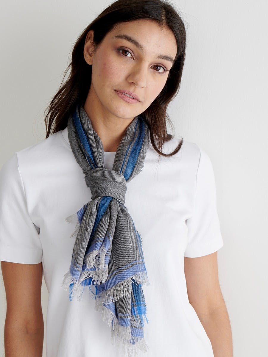 Womens Grey Sapphire Cashmere Cotton Scarf | Begg x Co