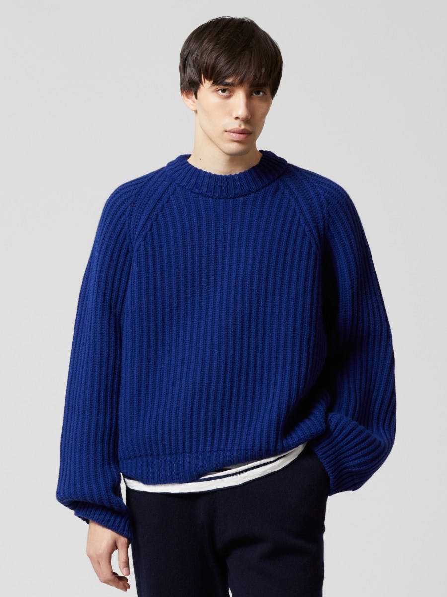 Men's Fisher Cashmere Knitted Sweater Sapphire | Begg x Co