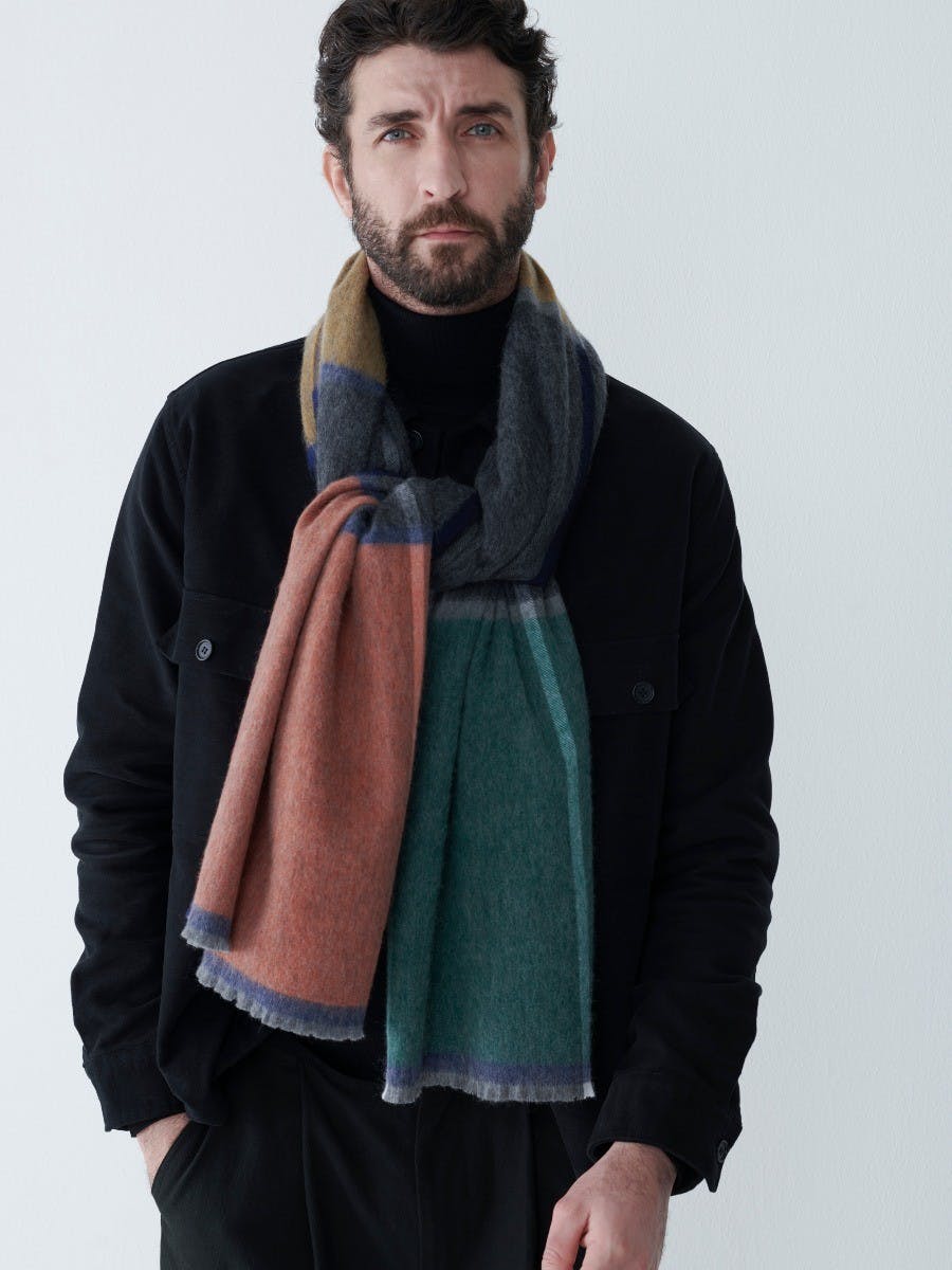 Mens Oversize Grey Multi Lambswool Scarf | Begg x Co