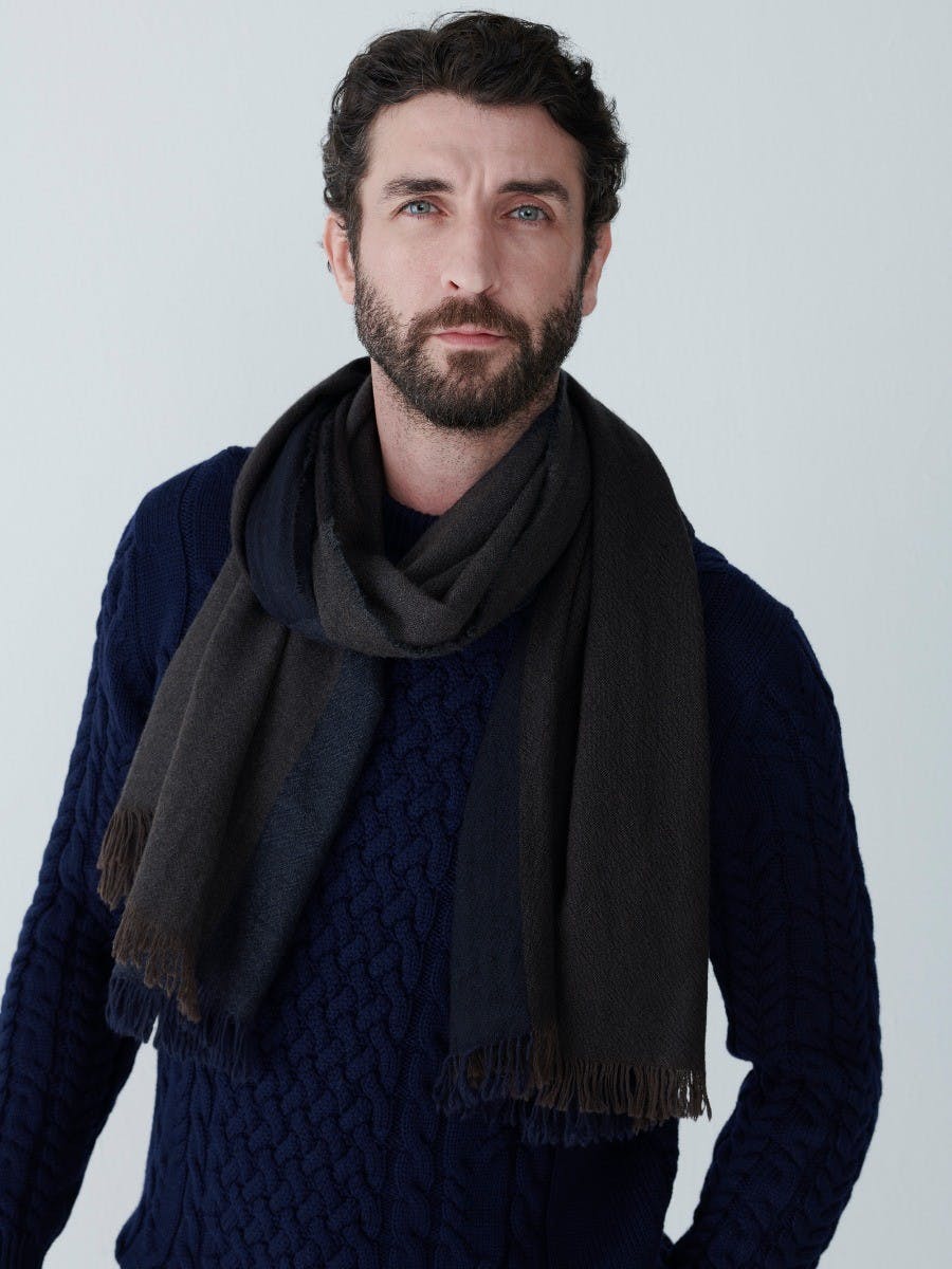 Mens Navy Brown Washed Cashmere Scarf | Begg x Co
