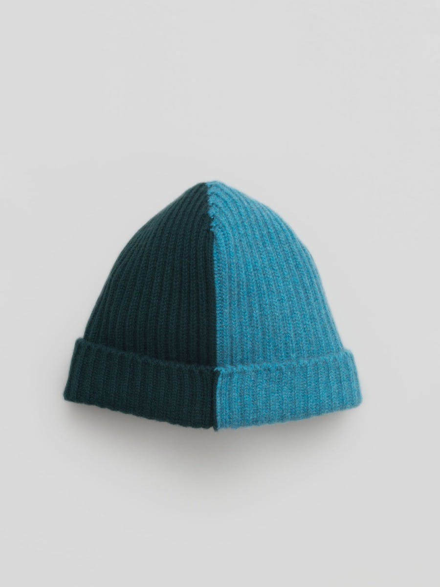 Cashmere Bi-colour Beanie Hat by Begg x Co | Turquoise