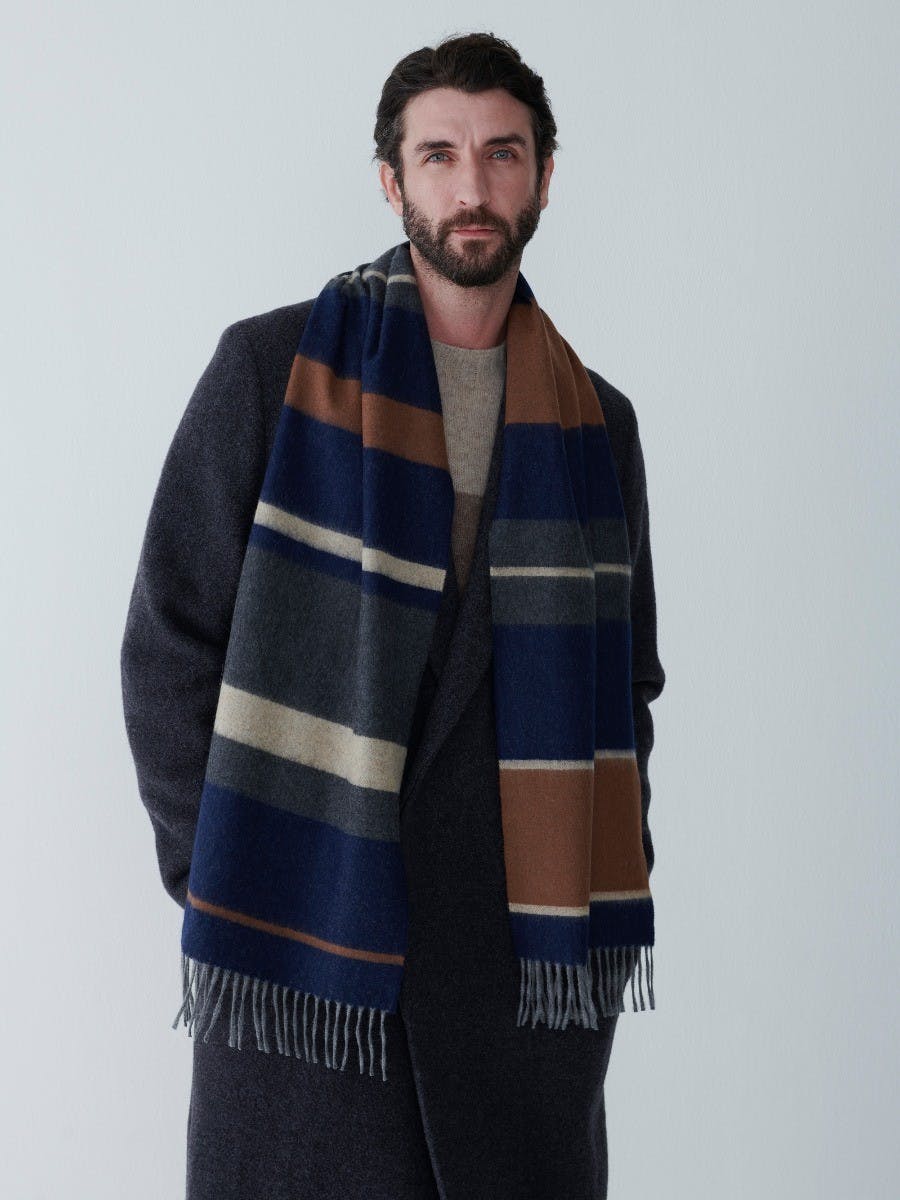 Mens Navy Vicuna Lambswool Scarf | Begg x Co