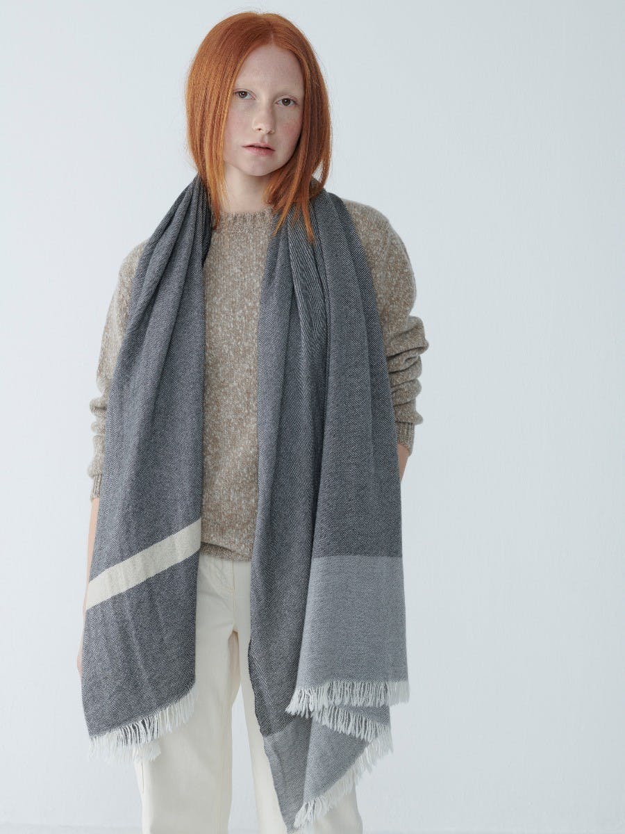 Women's White Grey Oversized Cashmere Scarf | Begg x Co