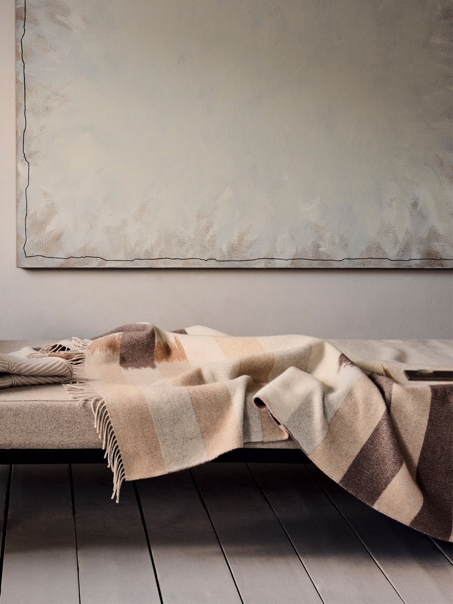 Strath Ikat Stripe Lambswool Cashmere Throw Light Natural | Begg x Co