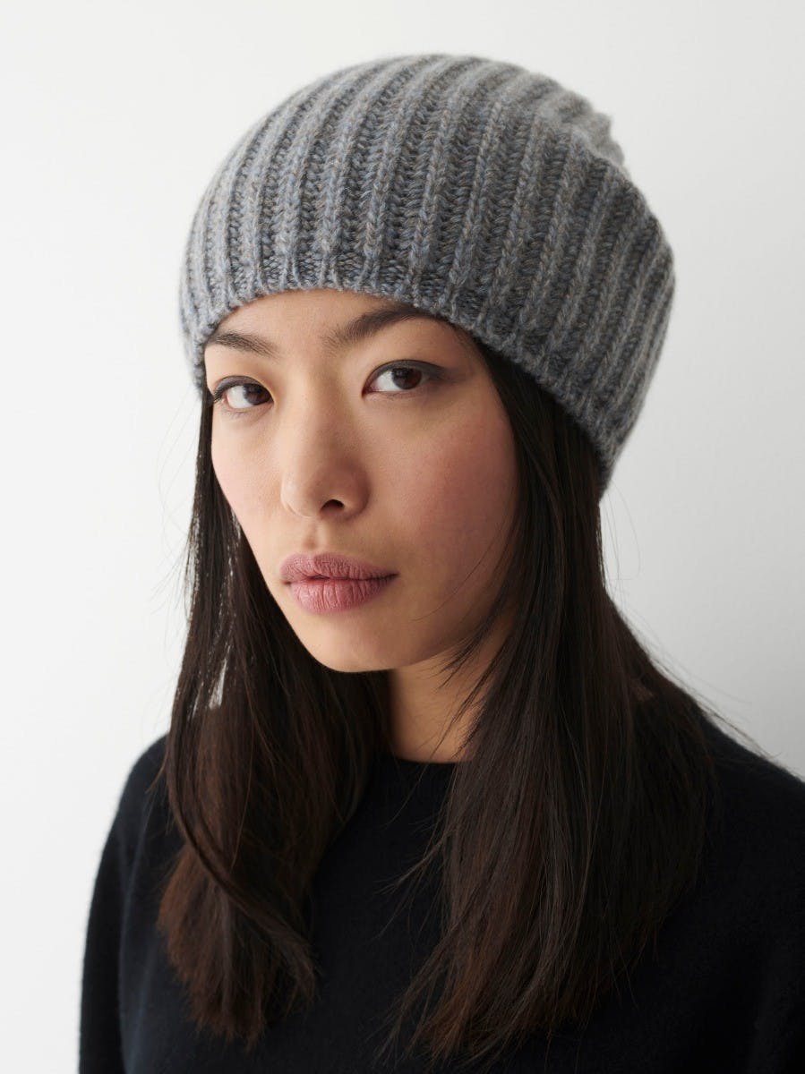 Womens Knitted Cashmere Beanie in Storm Sky | Begg x Co
