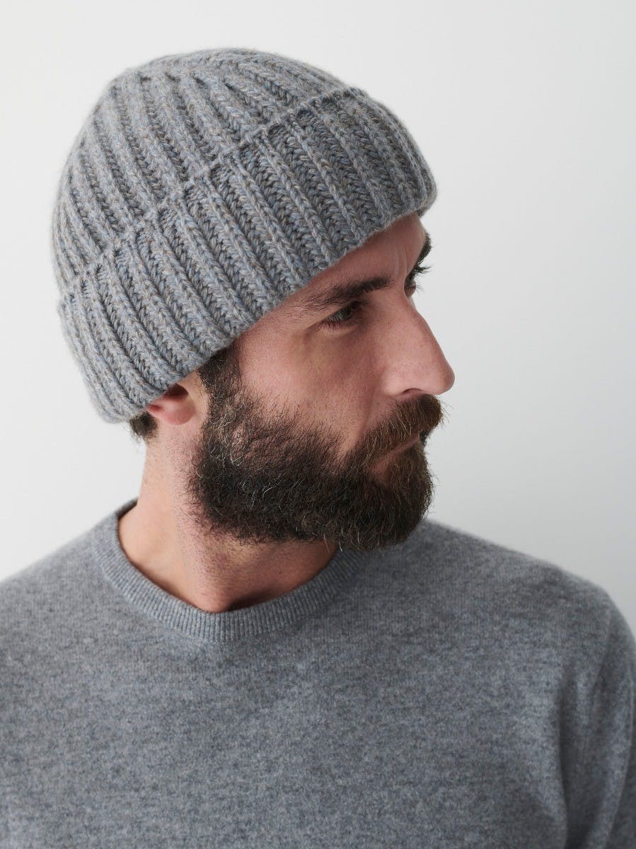 Mens Knitted Cashmere Beanie in Storm Sky | Begg x Co