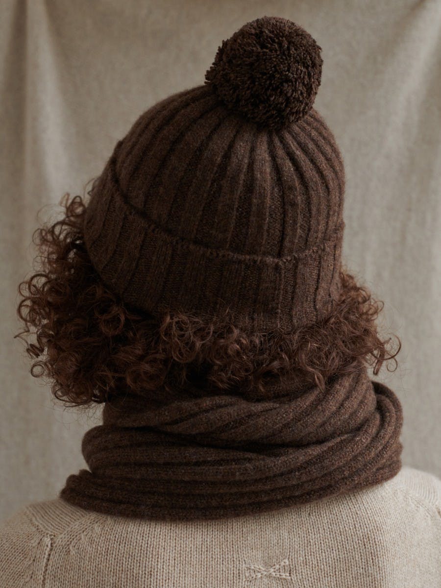 Womens Brown Cashmere Pom Pom Hat | Begg x Co