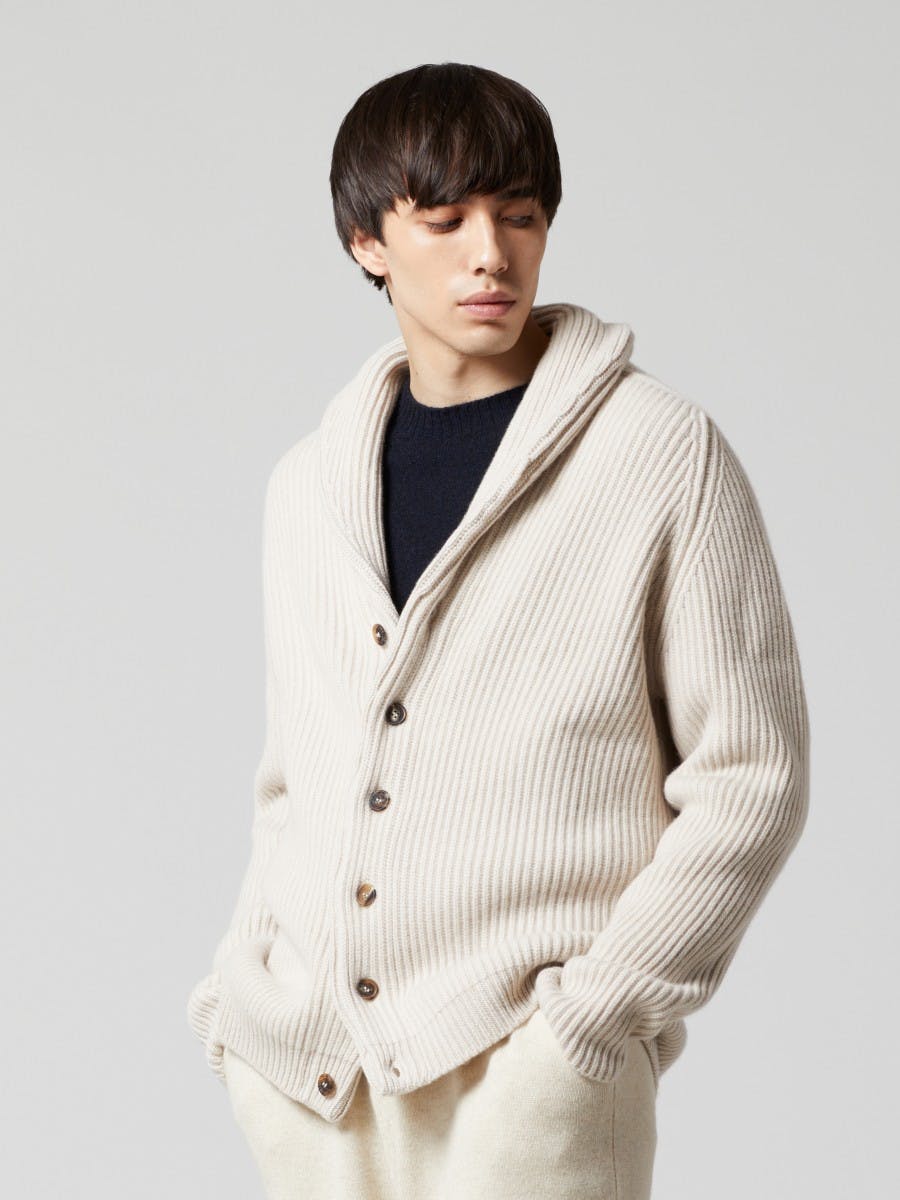Mens Luxury Cashmere Yacht Cardigan Oat | Begg x Co