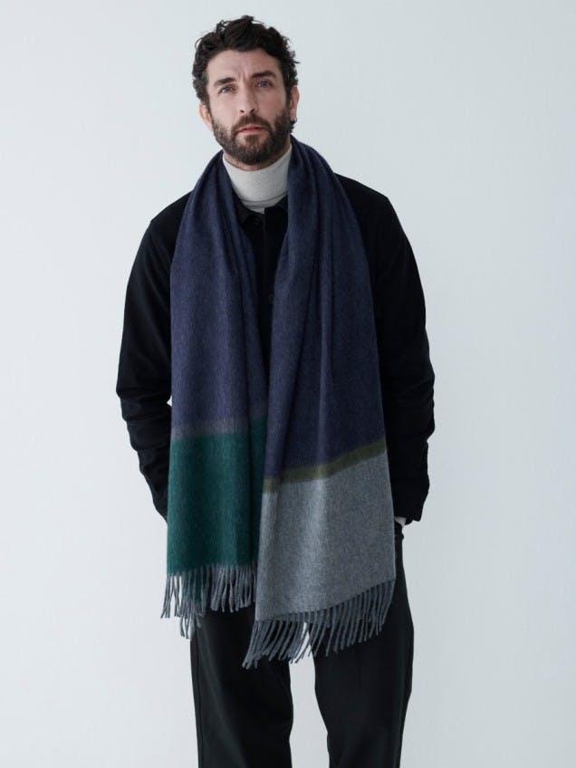 Mens Navy Green Oversize Cashmere Scarf | Begg x Co