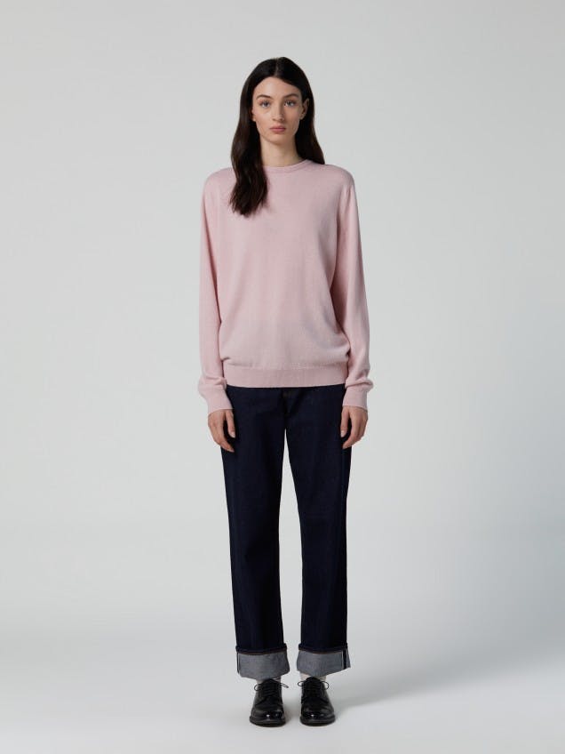 Women's Cashmere Crew Neck Sweater in Pink