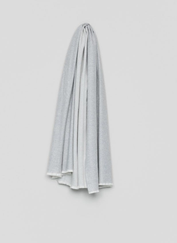 Oversized Reversible White Silver Lambswool Cashmere Throw | Begg x Co